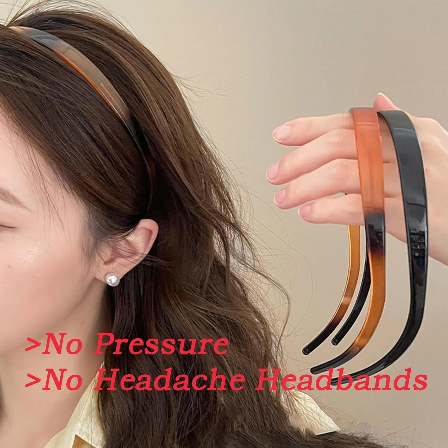 3 Pack Plastic Plain Headbands for Women, Headband Designed for Eyewear, Fashion Skinny Headbands-Bright Surfac