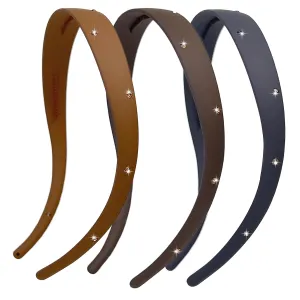 3 Pack Rhinstone Plastic Plain Headbands for Women, Headband Designed for Eyewear, Fashion Skinny Headbands with Teeth((Black,Brown,Khaki)