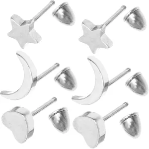3 Pairs Minimalist Punk Earrings Moon Star Heart Charm Studs for Women for Concerts and Daily Wear Ear Jewelry Unique and Stylish Accessories