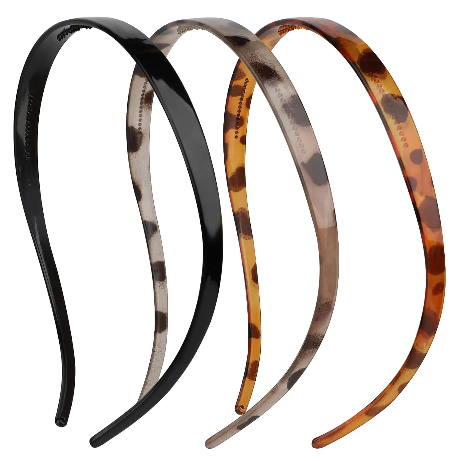 3 Pcs No Pressure Headbands for Women, Headbands for Glasses Wearers, Comfortable Sunglass Headbands, Hair Band for Eyewear, No Headache Headband with Teeth, Black, Tortoise, Grey