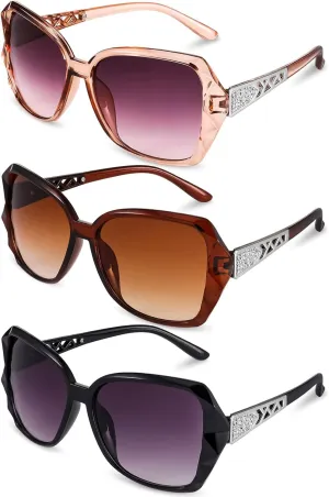 3 Pcs Women Large Sunglasses Vintage Fashion Ladies Sunglasses UV400 Oversized Sun Glasses Eyewear