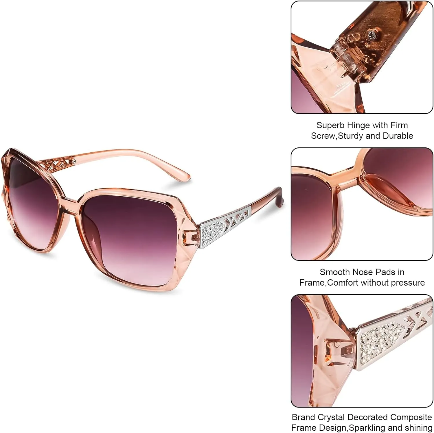 3 Pcs Women Large Sunglasses Vintage Fashion Ladies Sunglasses UV400 Oversized Sun Glasses Eyewear