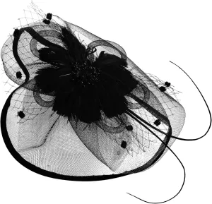 3 Pieces Fascinators Hats for Women Tea Party Hat Feathers Veil Mesh Hat Lace Gloves Pearl Choker Necklace Set for Wedding