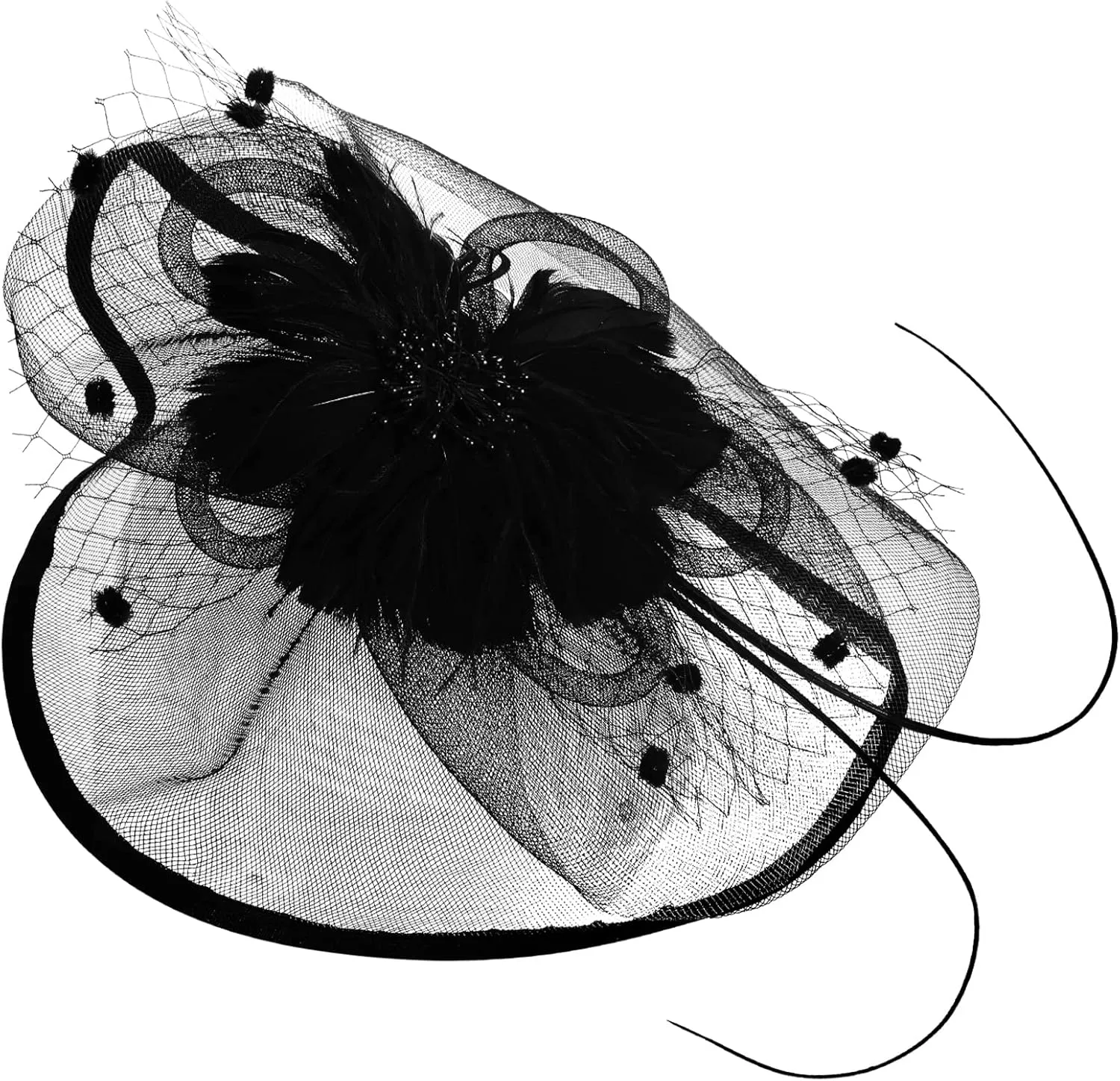 3 Pieces Fascinators Hats for Women Tea Party Hat Feathers Veil Mesh Hat Lace Gloves Pearl Choker Necklace Set for Wedding
