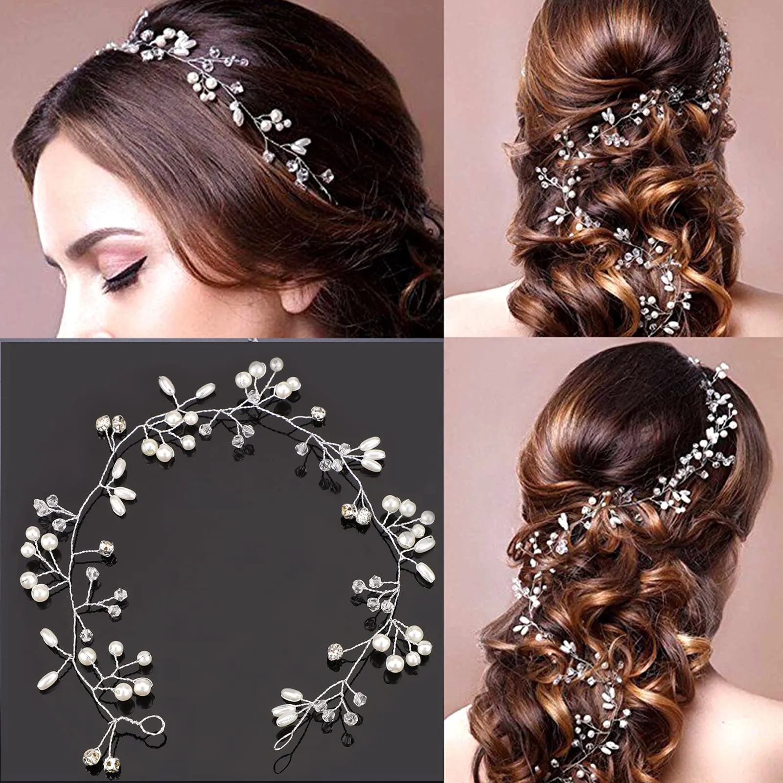 30 pcs Crystal Flower Hair Pin and 1 Pearl Crystal Headband Bridal Flower Crystal Rhinestone U Shaped Hair Pins Wedding Hair Accessories Pearl Flower Hairpins Accessory Everyday Wear Women Girls Style A