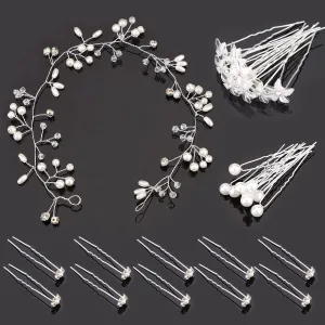 30 pcs Crystal Flower Hair Pin and 1 Pearl Crystal Headband Bridal Flower Crystal Rhinestone U Shaped Hair Pins Wedding Hair Accessories Pearl Flower Hairpins Accessory Everyday Wear Women Girls Style A