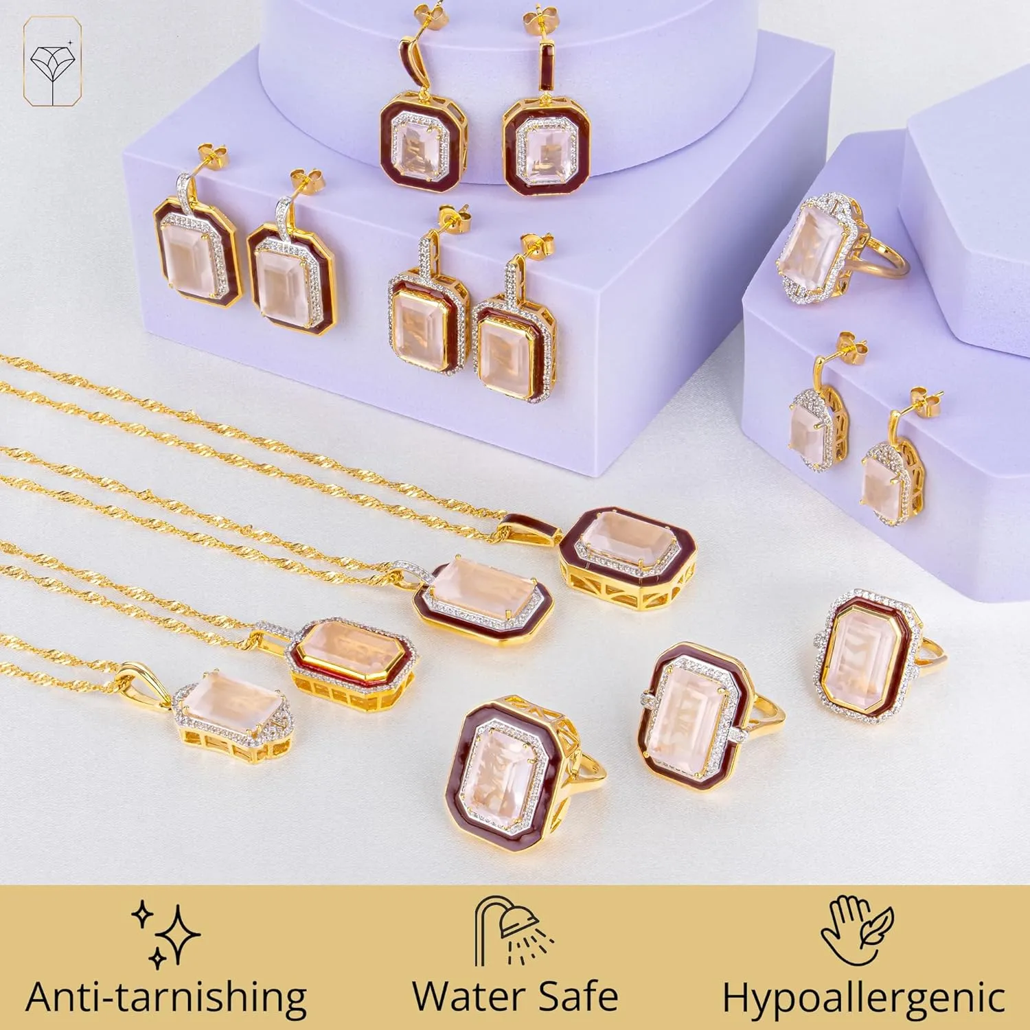 32MM Big Gemstone Statement Dangle Earrings with Enamel and White Sappire Accents | 14k Gold over Sterling Silver Hypoallergenic Statement Earrings by MAX   STONE