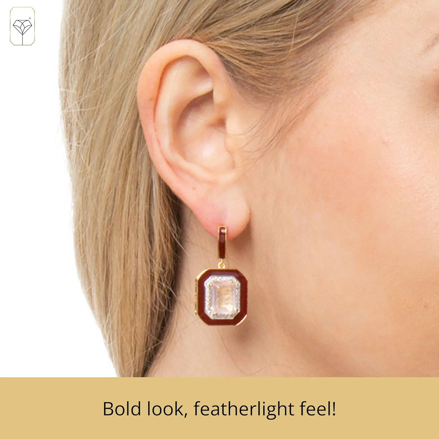 32MM Big Gemstone Statement Dangle Earrings with Enamel and White Sappire Accents | 14k Gold over Sterling Silver Hypoallergenic Statement Earrings by MAX   STONE