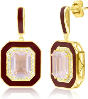 32MM Big Gemstone Statement Dangle Earrings with Enamel and White Sappire Accents | 14k Gold over Sterling Silver Hypoallergenic Statement Earrings by MAX   STONE