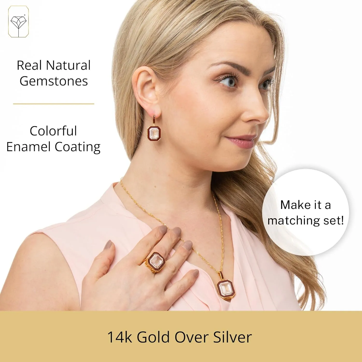 32MM Big Gemstone Statement Dangle Earrings with Enamel and White Sappire Accents | 14k Gold over Sterling Silver Hypoallergenic Statement Earrings by MAX   STONE