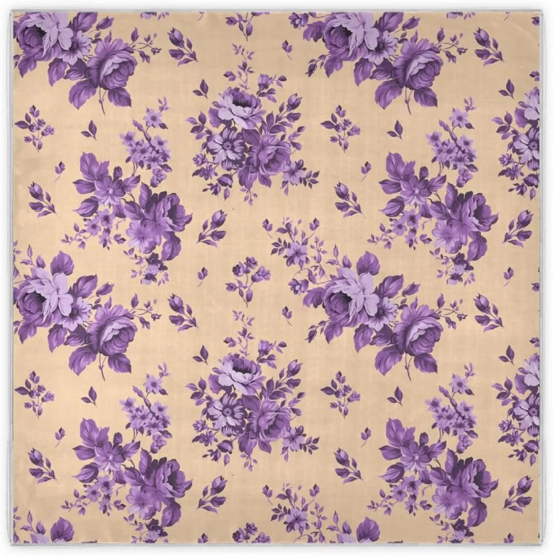 35" Square Neck Scarf Headscarf Lightweight Women Silk Like Curly Headband Tie Sleeping at Night Fashion Bandana Beautiful Purple Flowers