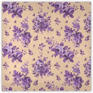 35" Square Neck Scarf Headscarf Lightweight Women Silk Like Curly Headband Tie Sleeping at Night Fashion Bandana Beautiful Purple Flowers