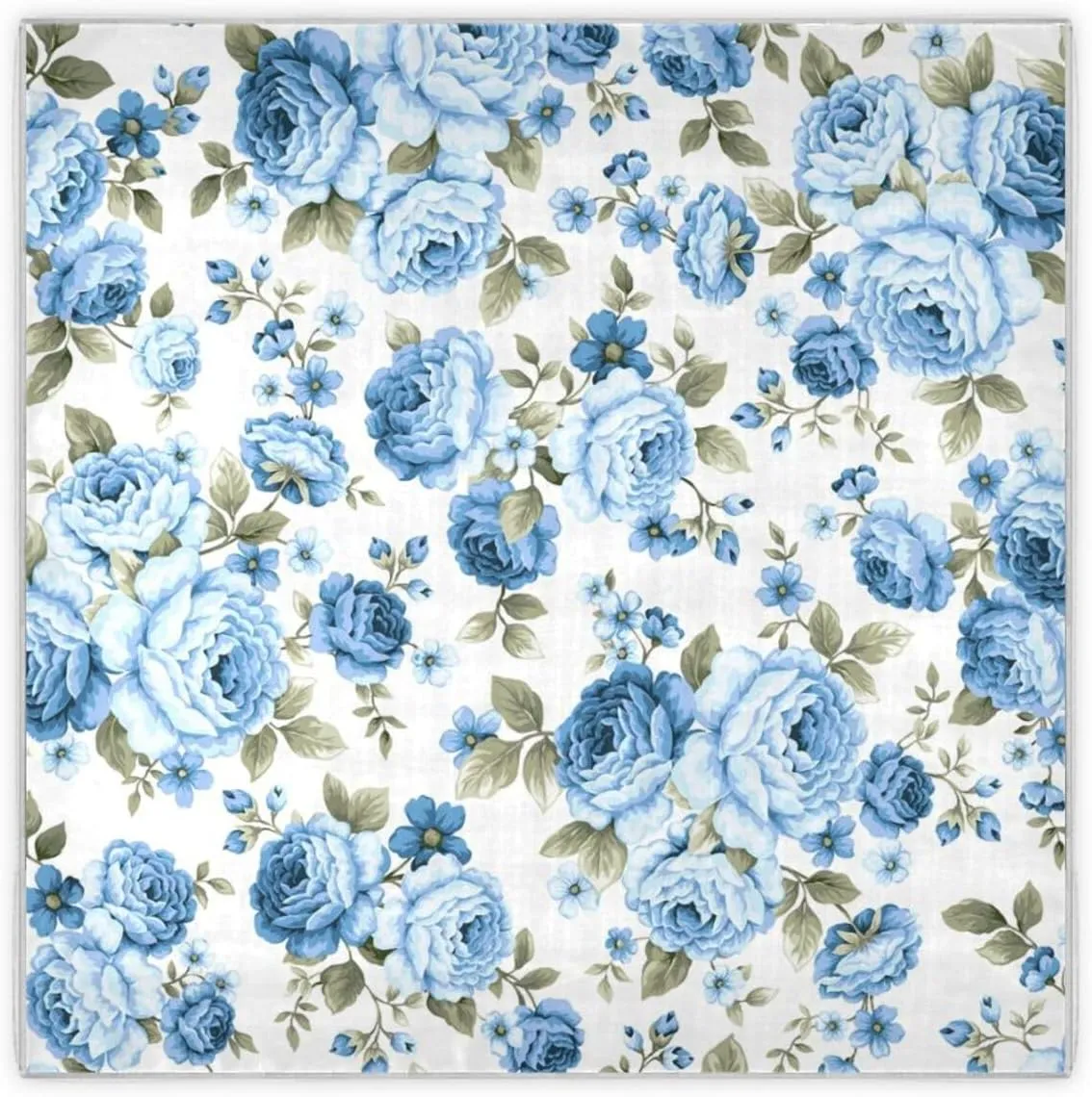 35" Square Neck Scarf Headscarf Lightweight Women Silk Like Curly Headband Tie Sleeping at Night Fashion Bandana Beautiful Rose Blue Vintage Flower