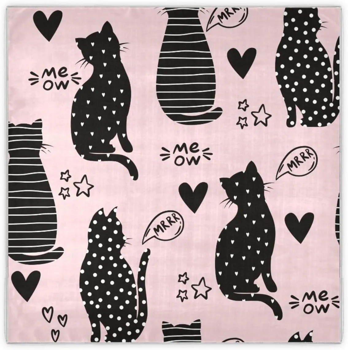 35" Square Neck Scarf Headscarf Lightweight Women Silk Like Curly Headband Tie Sleeping at Night Fashion Bandana Black Silhouette Cats