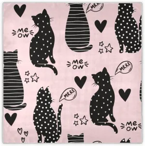 35" Square Neck Scarf Headscarf Lightweight Women Silk Like Curly Headband Tie Sleeping at Night Fashion Bandana Black Silhouette Cats