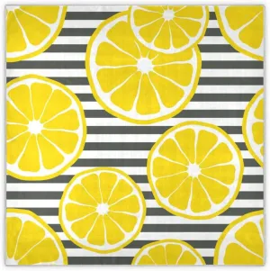 35" Square Neck Scarf Headscarf Lightweight Women Silk Like Curly Headband Tie Sleeping at Night Fashion Bandana Black Stripes Lemons