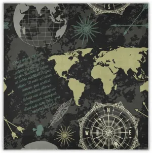 35" Square Neck Scarf Headscarf Lightweight Women Silk Like Curly Headband Tie Sleeping at Night Fashion Bandana Black Vintage Globe World Map