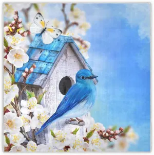 35" Square Neck Scarf Headscarf Lightweight Women Silk Like Curly Headband Tie Sleeping at Night Fashion Bandana Blue Bird Titmouse