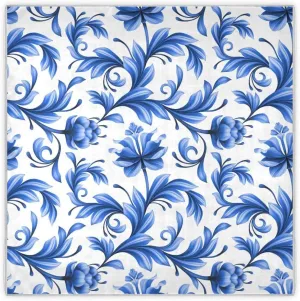 35" Square Neck Scarf Headscarf Lightweight Women Silk Like Curly Headband Tie Sleeping at Night Fashion Bandana Blue Flowers White