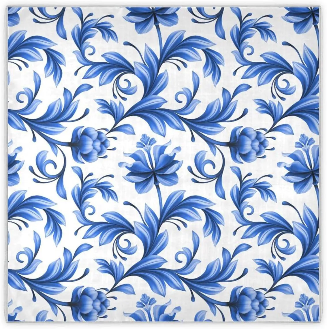 35" Square Neck Scarf Headscarf Lightweight Women Silk Like Curly Headband Tie Sleeping at Night Fashion Bandana Blue Flowers White