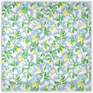 35" Square Neck Scarf Headscarf Lightweight Women Silk Like Curly Headband Tie Sleeping at Night Fashion Bandana Blue Flowers Yellow Lemon