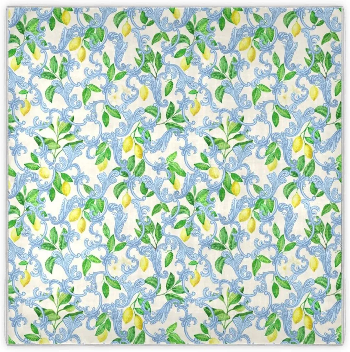 35" Square Neck Scarf Headscarf Lightweight Women Silk Like Curly Headband Tie Sleeping at Night Fashion Bandana Blue Flowers Yellow Lemon