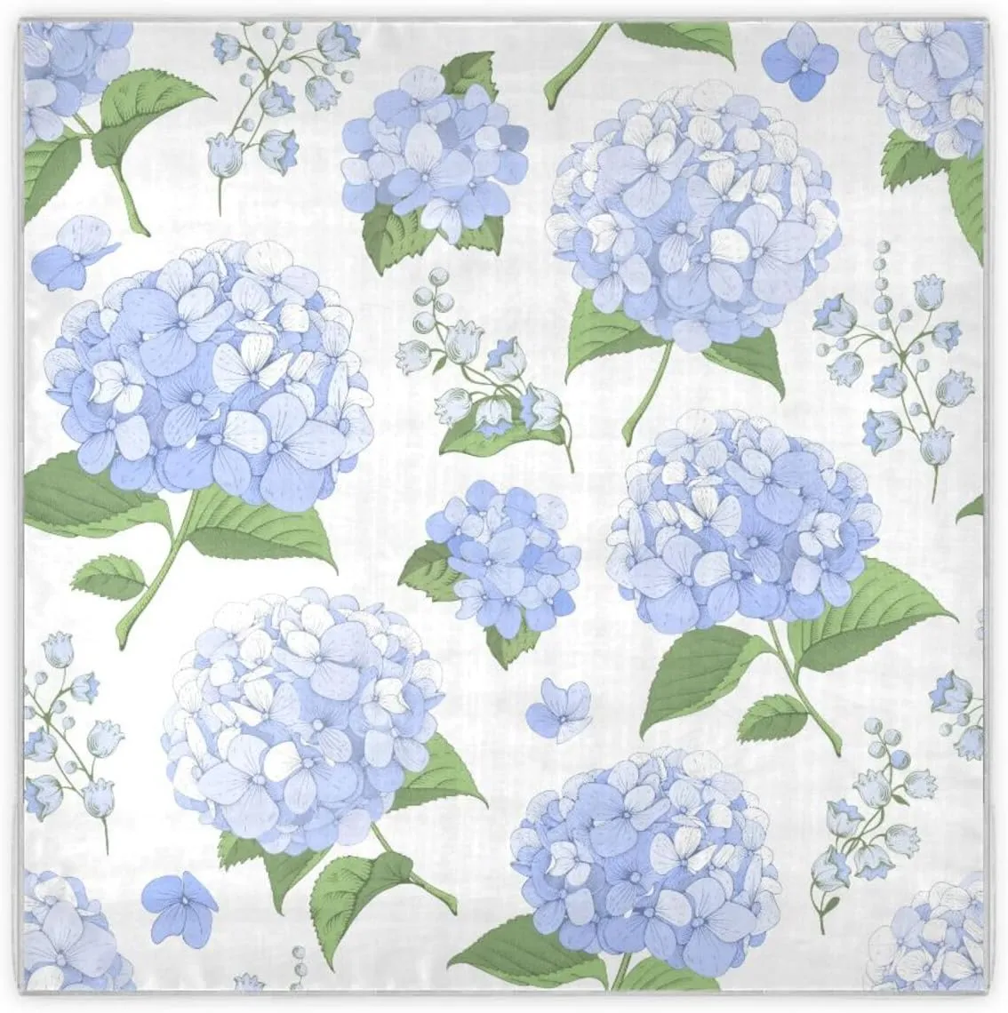 35" Square Neck Scarf Headscarf Lightweight Women Silk Like Curly Headband Tie Sleeping at Night Fashion Bandana Blue Hydrangea Flowers