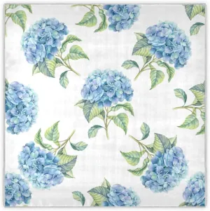 35" Square Neck Scarf Headscarf Lightweight Women Silk Like Curly Headband Tie Sleeping at Night Fashion Bandana Blue Watercolor Hydrangea