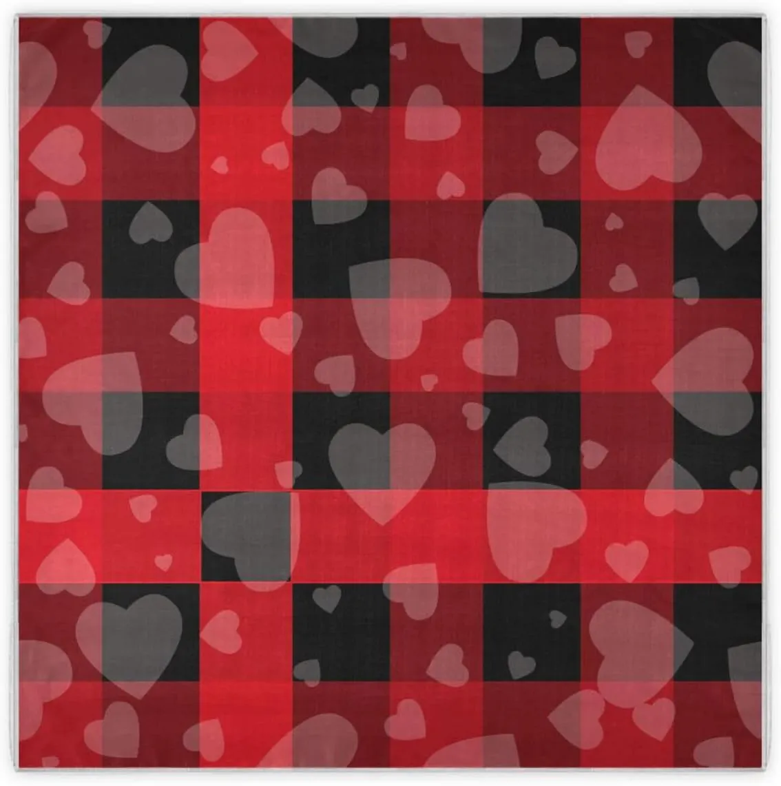 35" Square Neck Scarf Headscarf Lightweight Women Silk Like Curly Headband Tie Sleeping at Night Fashion Bandana Buffalo Check Plaid Red Heart