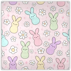 35" Square Neck Scarf Headscarf Lightweight Women Silk Like Curly Headband Tie Sleeping at Night Fashion Bandana Bunny Easter Candy Daisy Flower