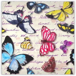 35" Square Neck Scarf Headscarf Lightweight Women Silk Like Curly Headband Tie Sleeping at Night Fashion Bandana Butterflies and Hand Written Text Note