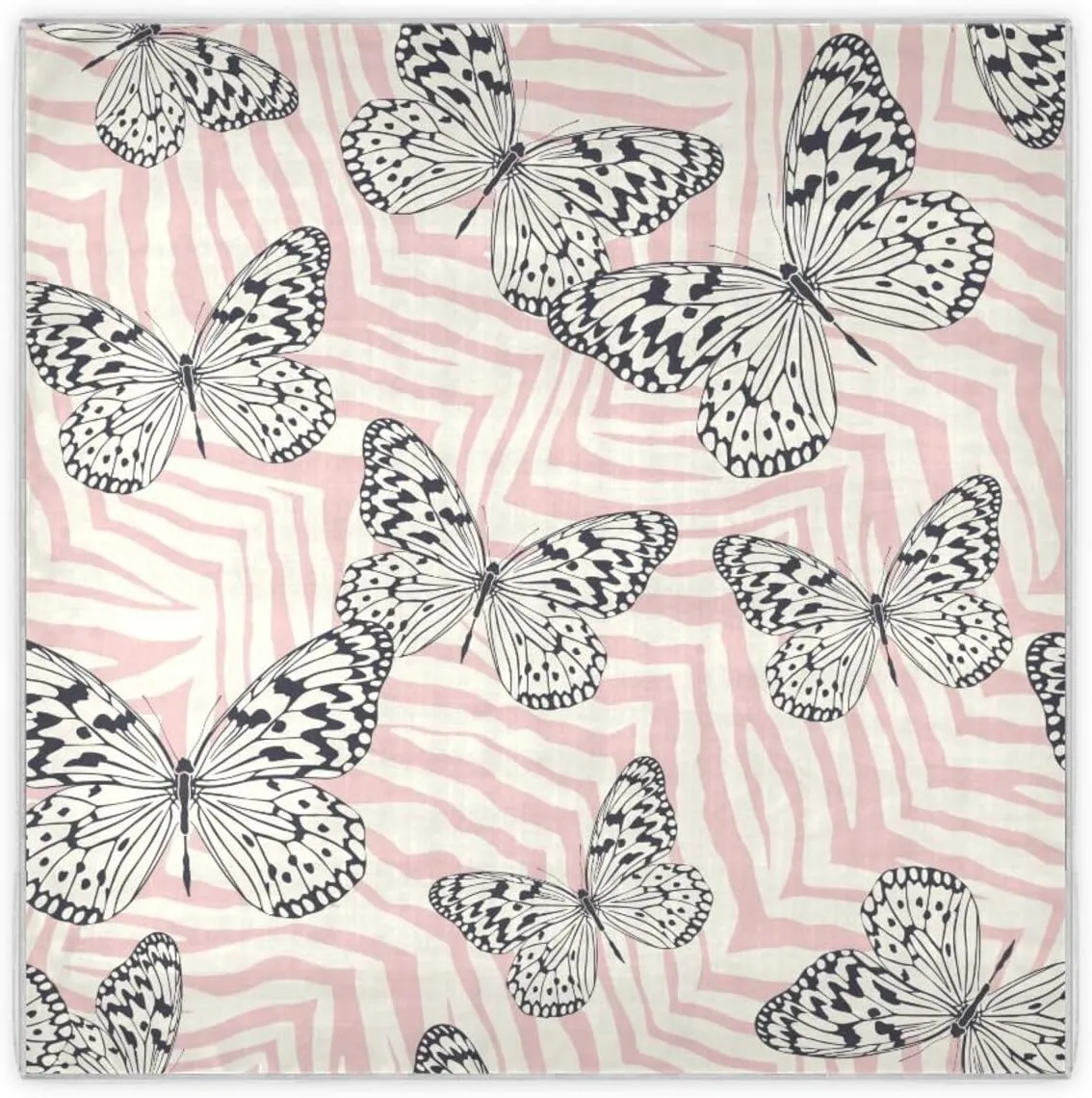 35" Square Neck Scarf Headscarf Lightweight Women Silk Like Curly Headband Tie Sleeping at Night Fashion Bandana Butterfly on Zebra Print