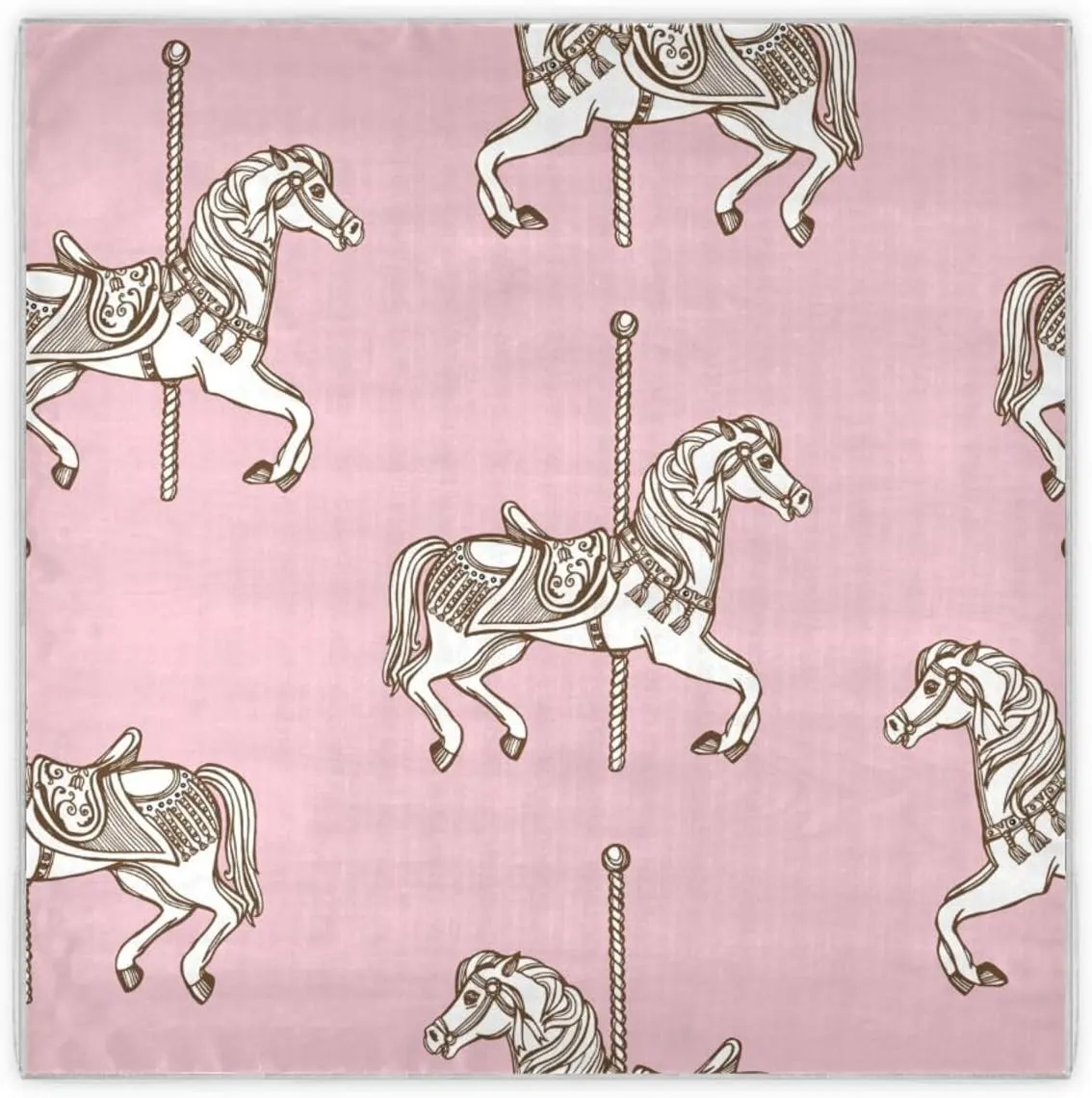 35" Square Neck Scarf Headscarf Lightweight Women Silk Like Curly Headband Tie Sleeping at Night Fashion Bandana Carousel Horse
