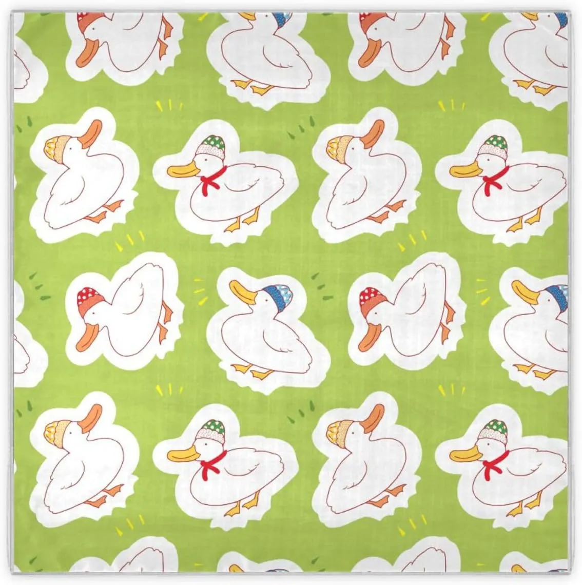 35" Square Neck Scarf Headscarf Lightweight Women Silk Like Curly Headband Tie Sleeping at Night Fashion Bandana Cartoon Ducks Design
