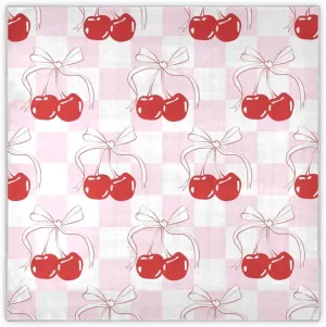 35" Square Neck Scarf Headscarf Lightweight Women Silk Like Curly Headband Tie Sleeping at Night Fashion Bandana Cherry Bow