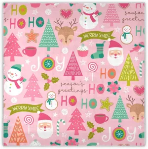 35" Square Neck Scarf Headscarf Lightweight Women Silk Like Curly Headband Tie Sleeping at Night Fashion Bandana Christmas Elements Pink