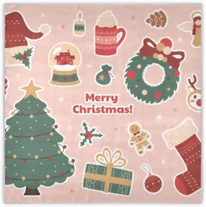 35" Square Neck Scarf Headscarf Lightweight Women Silk Like Curly Headband Tie Sleeping at Night Fashion Bandana Christmas Holiday Cute Sticker Pack