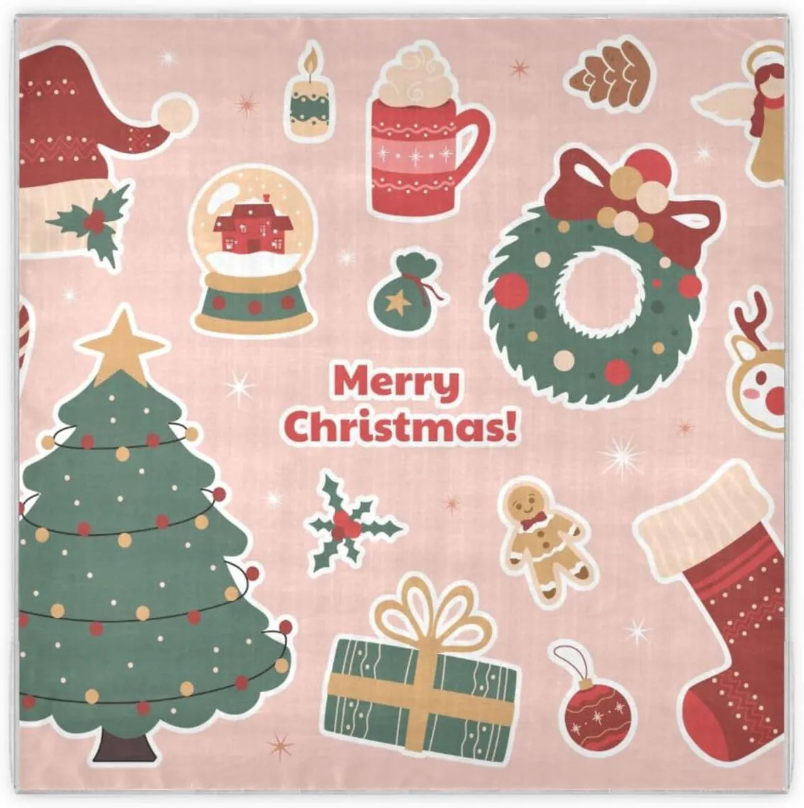 35" Square Neck Scarf Headscarf Lightweight Women Silk Like Curly Headband Tie Sleeping at Night Fashion Bandana Christmas Holiday Cute Sticker Pack