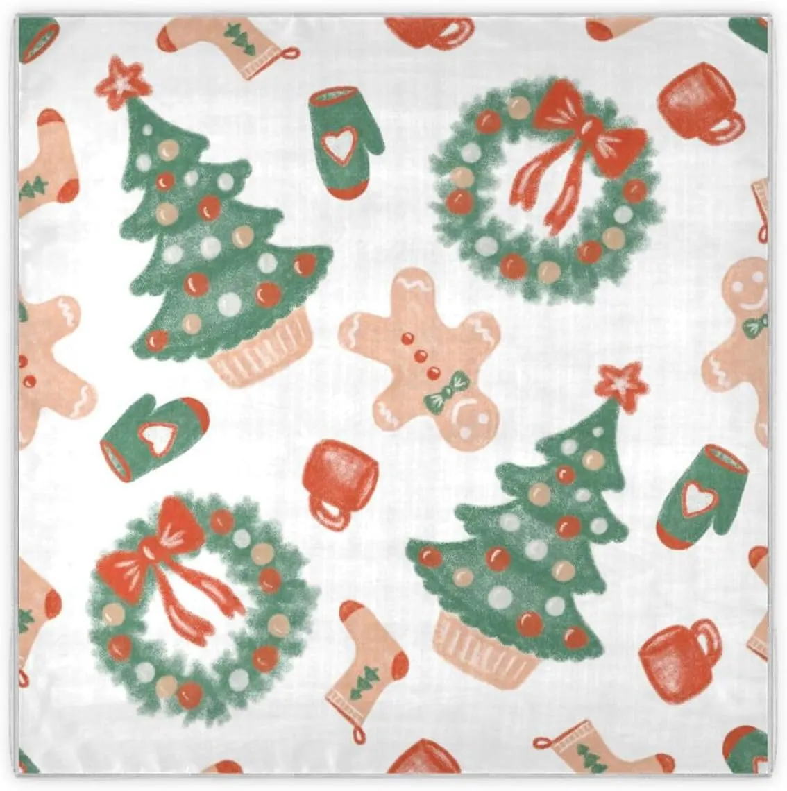35" Square Neck Scarf Headscarf Lightweight Women Silk Like Curly Headband Tie Sleeping at Night Fashion Bandana Christmas Pattern with Christmas Tree