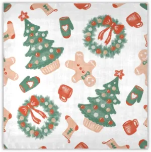35" Square Neck Scarf Headscarf Lightweight Women Silk Like Curly Headband Tie Sleeping at Night Fashion Bandana Christmas Pattern with Christmas Tree
