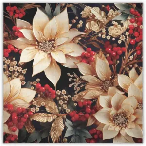 35" Square Neck Scarf Headscarf Lightweight Women Silk Like Curly Headband Tie Sleeping at Night Fashion Bandana Christmas Poinsettia Flowers