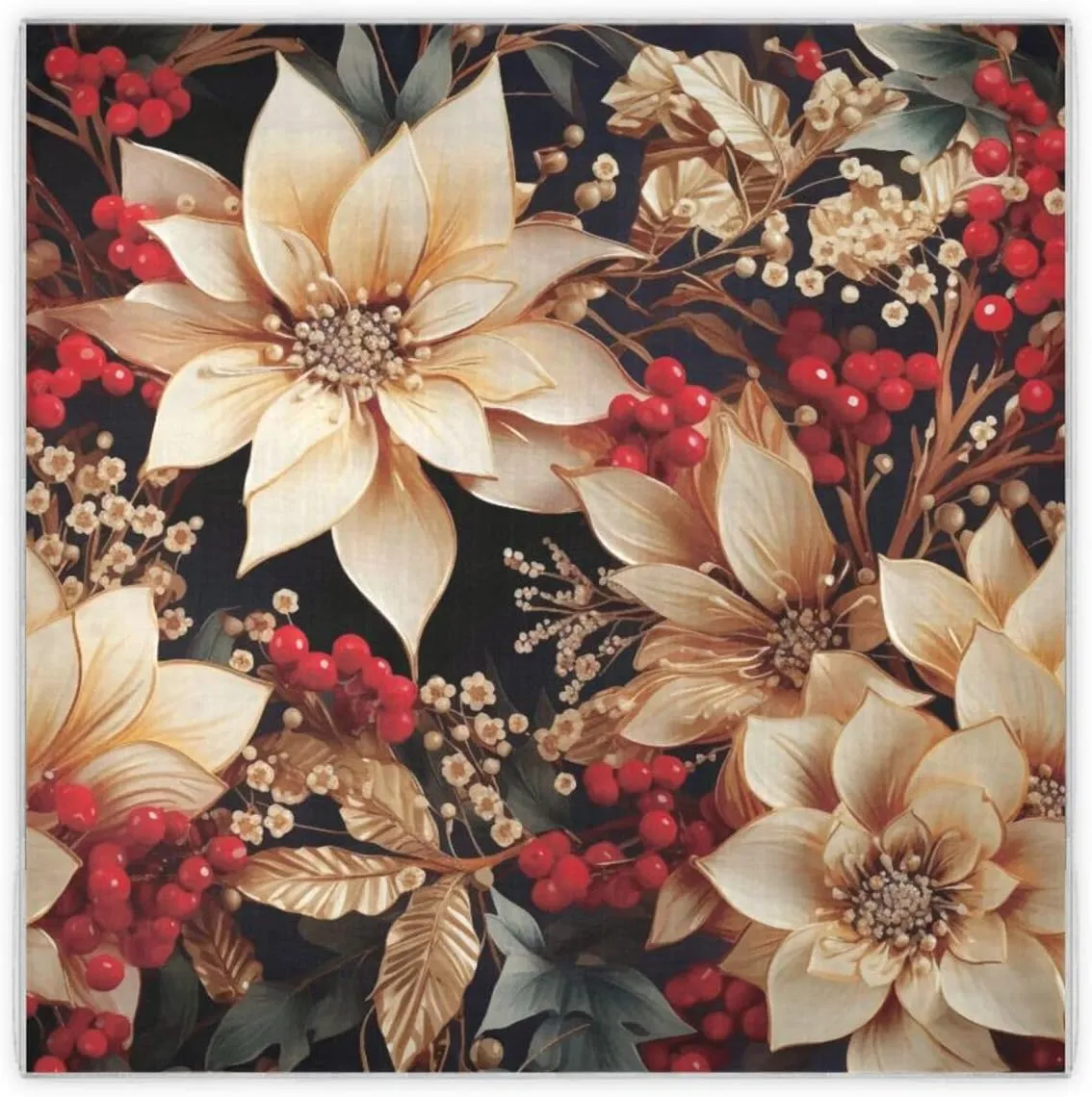 35" Square Neck Scarf Headscarf Lightweight Women Silk Like Curly Headband Tie Sleeping at Night Fashion Bandana Christmas Poinsettia Flowers