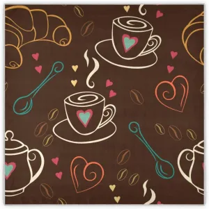 35" Square Neck Scarf Headscarf Lightweight Women Silk Like Curly Headband Tie Sleeping at Night Fashion Bandana Coffee Cup with Hearts