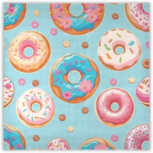 35" Square Neck Scarf Headscarf Lightweight Women Silk Like Curly Headband Tie Sleeping at Night Fashion Bandana Colorful Donut Pattern