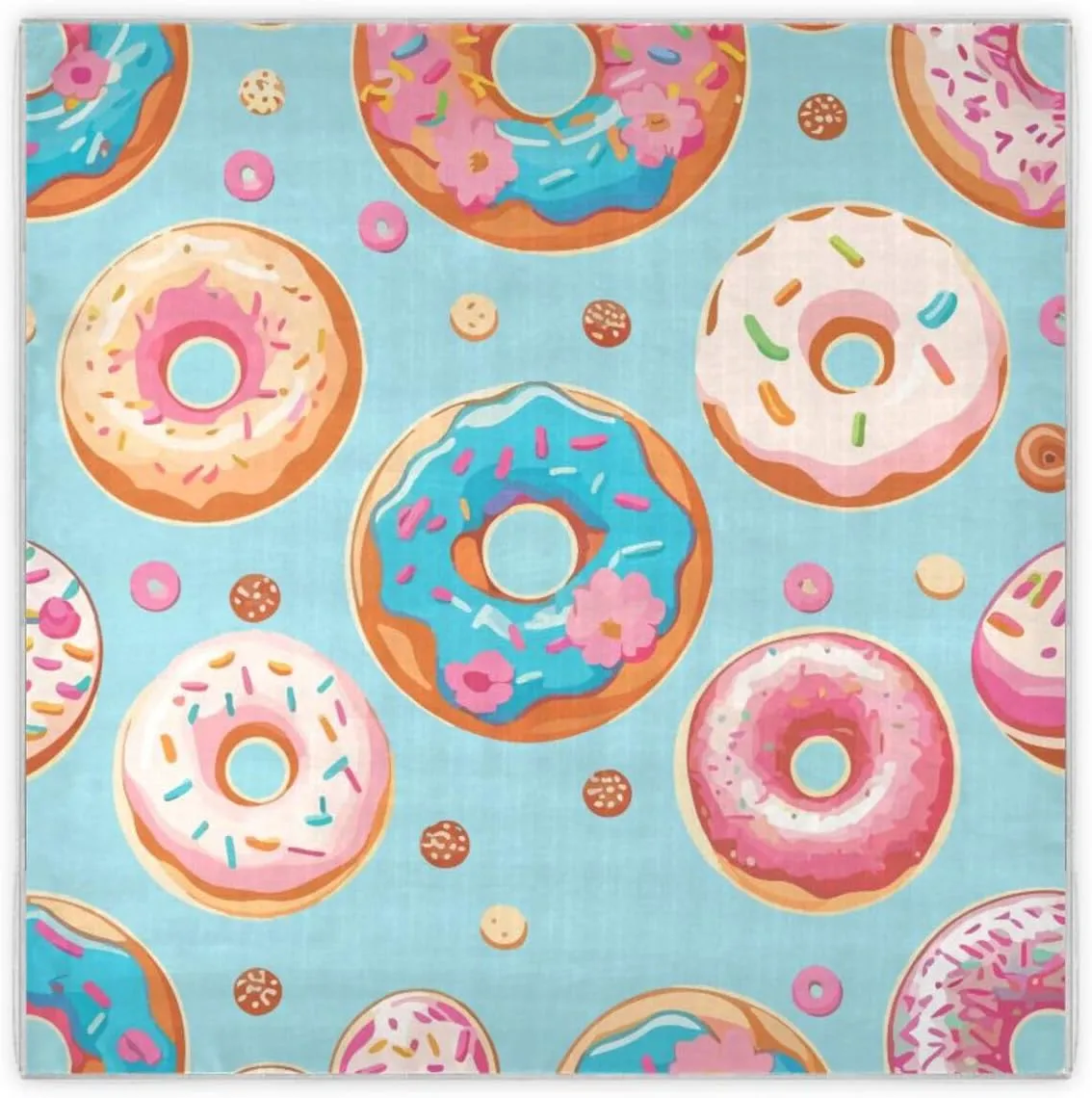 35" Square Neck Scarf Headscarf Lightweight Women Silk Like Curly Headband Tie Sleeping at Night Fashion Bandana Colorful Donut Pattern