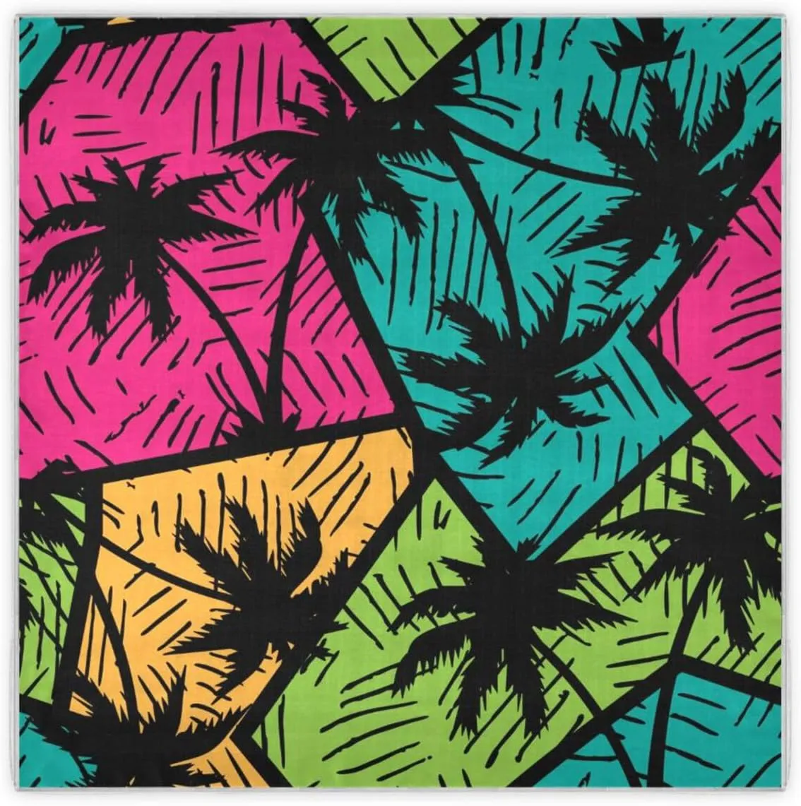 35" Square Neck Scarf Headscarf Lightweight Women Silk Like Curly Headband Tie Sleeping at Night Fashion Bandana Colorful Geometry Palm Trees