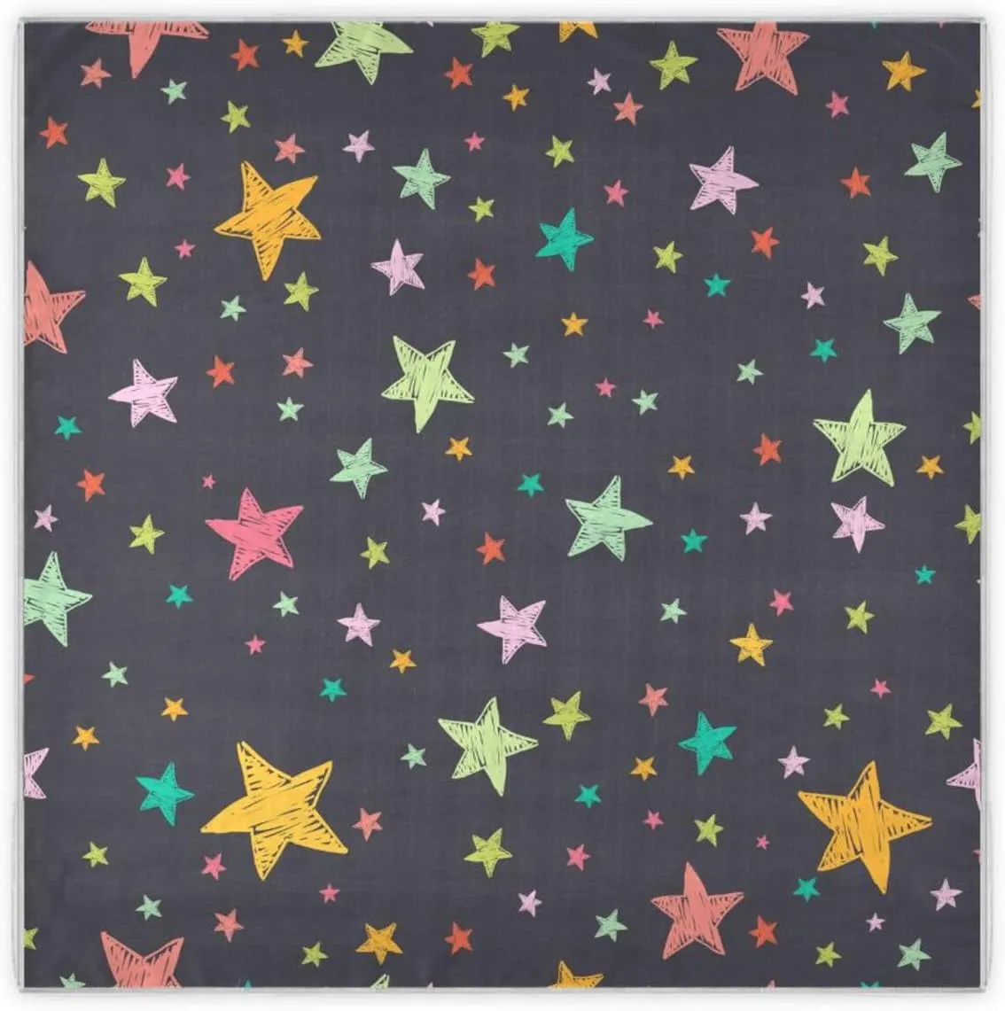 35" Square Neck Scarf Headscarf Lightweight Women Silk Like Curly Headband Tie Sleeping at Night Fashion Bandana Colorful Graffiti Stars