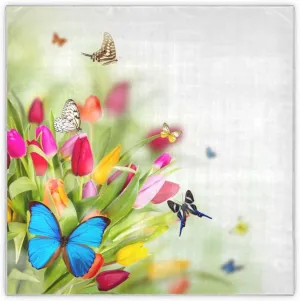 35" Square Neck Scarf Headscarf Lightweight Women Silk Like Curly Headband Tie Sleeping at Night Fashion Bandana Colorful Tulip Butterfly