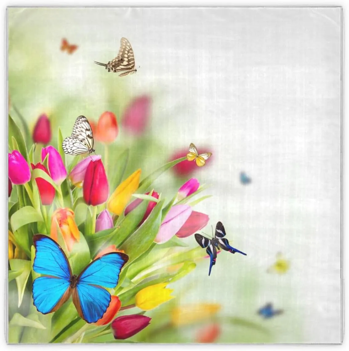 35" Square Neck Scarf Headscarf Lightweight Women Silk Like Curly Headband Tie Sleeping at Night Fashion Bandana Colorful Tulip Butterfly