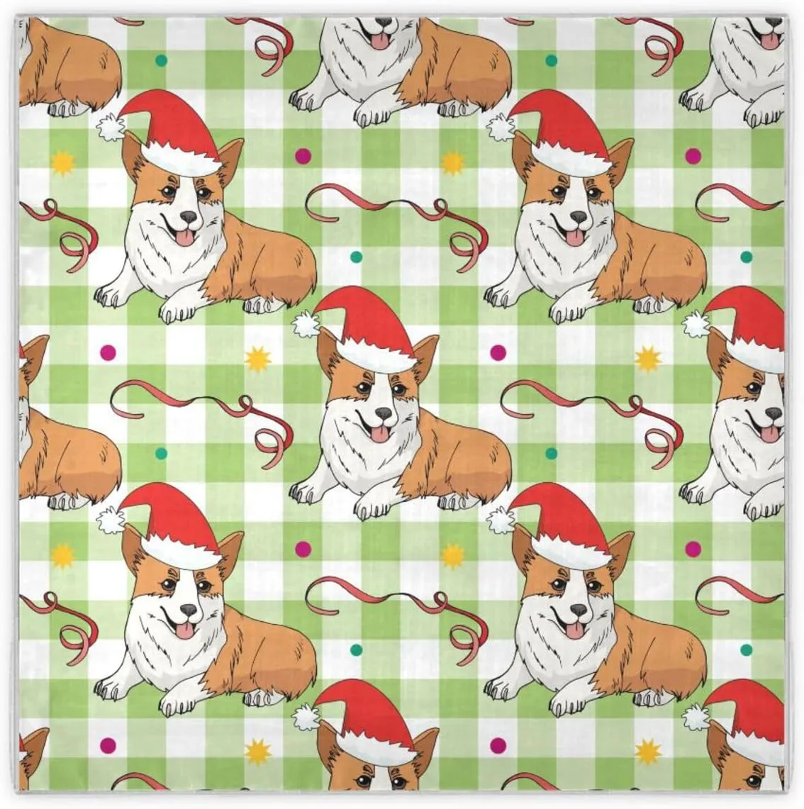 35" Square Neck Scarf Headscarf Lightweight Women Silk Like Curly Headband Tie Sleeping at Night Fashion Bandana Corgi in Christmas Hats